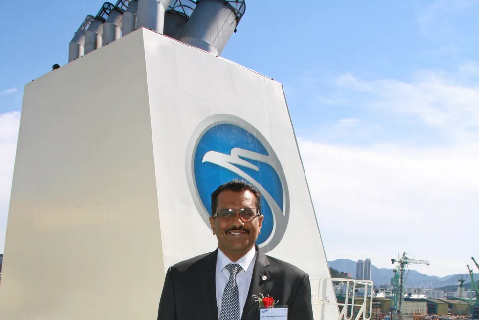 Onboard: MISC chief executive Rajalingam Subramaniam, on AET's Aframax tanker Eagle Brasilia.