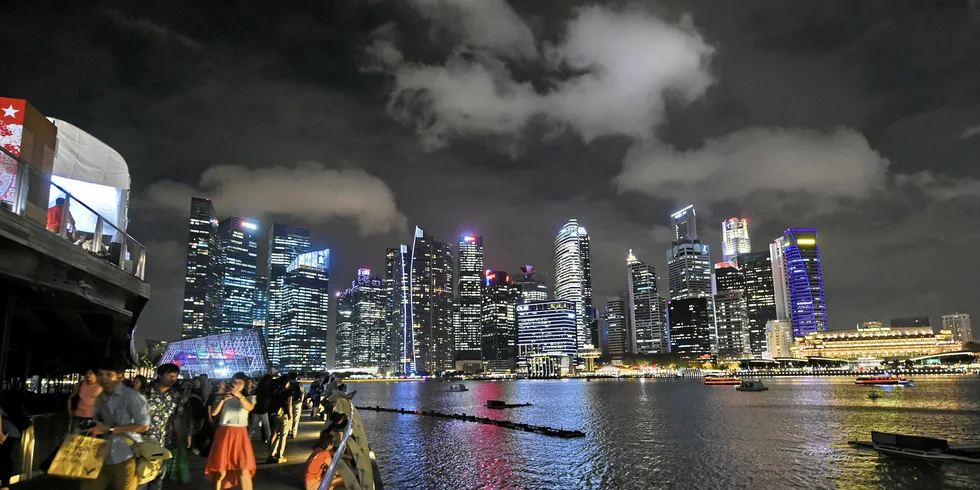 Singapore's business district is a brightly-lit symbol of the corporate world's need for electricity