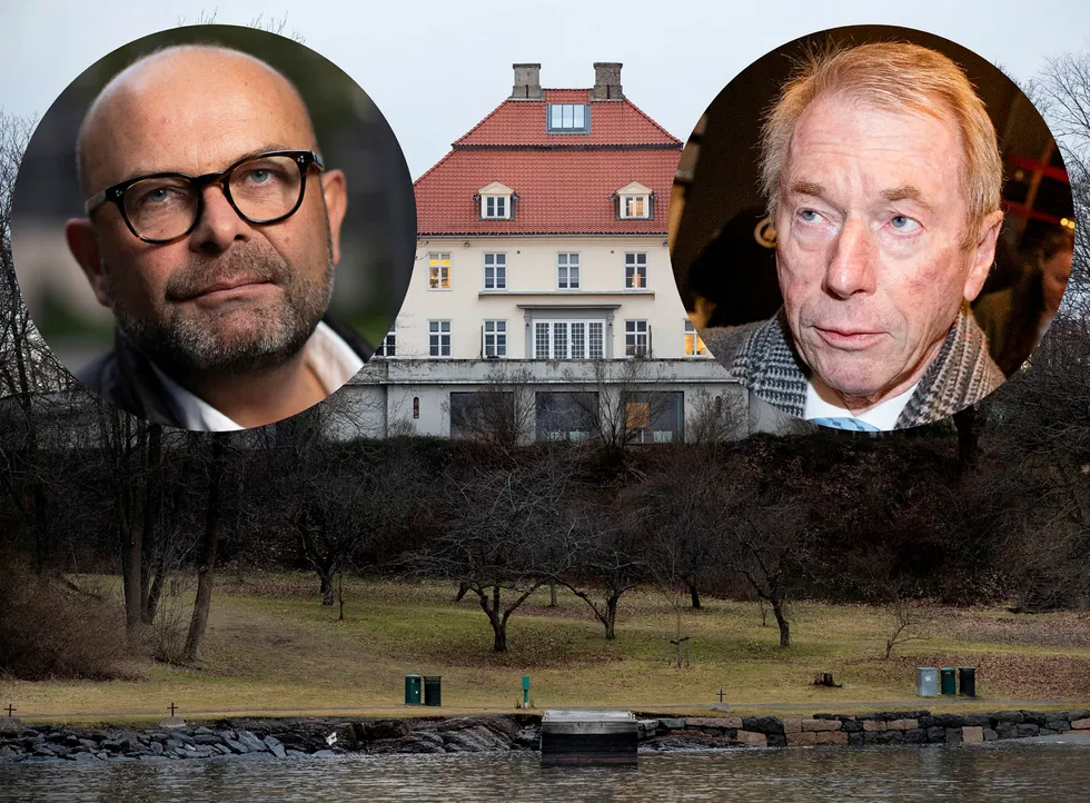 Etter to måneders krangel og en stevning har Jens Ulltveit-Moe (til høyre) gått med på å selge Fornebu Hovedgård for 65 millioner kroner til selskapet til eiendomsutvikler Terje Tinholt, Stti Holding.