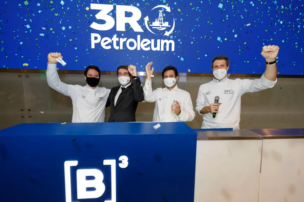 Raising cash: 3R Petroleum executives at the company's IPO event in Brazil's B3 stock exchange