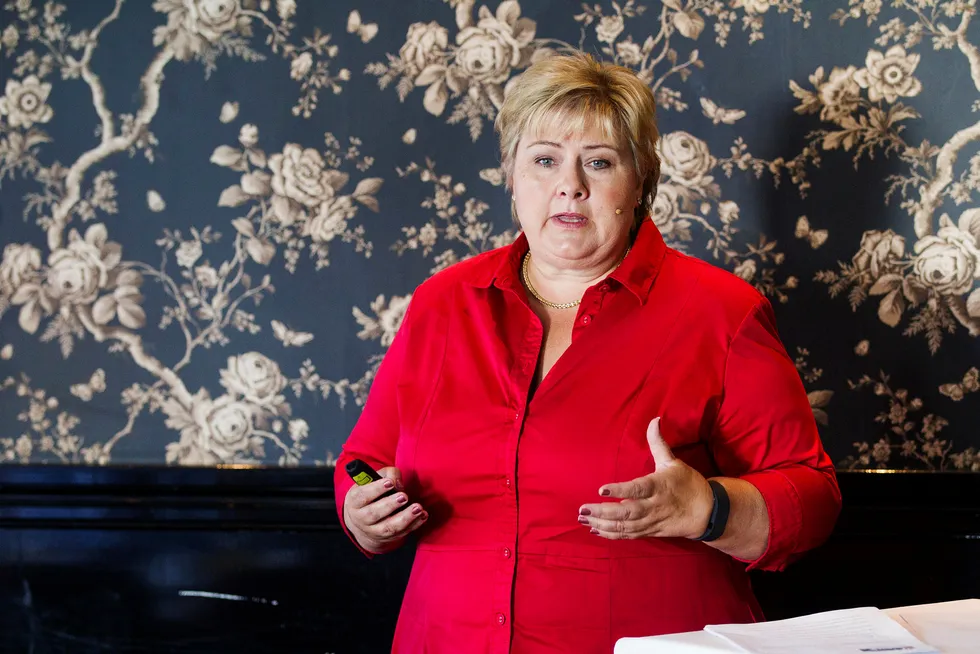 Høyre går frem i en ny meningsmåling. Her statsminister Erna Solberg (H). Foto: Sondre Steen Holvik