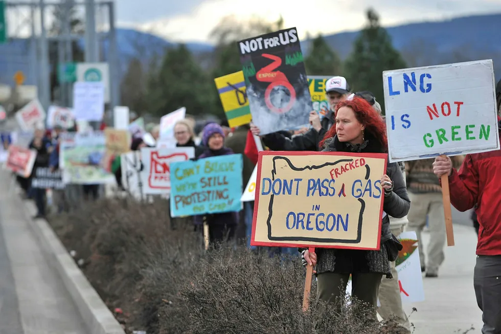 Opposition: Demonstrators protest Jordan Cove LNG project in Oregon