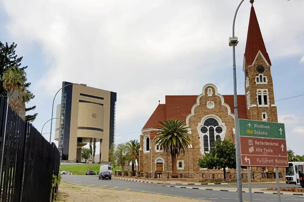 The historical centre of Windhoek in Namibia showing Christchurch and the country's National Museum.