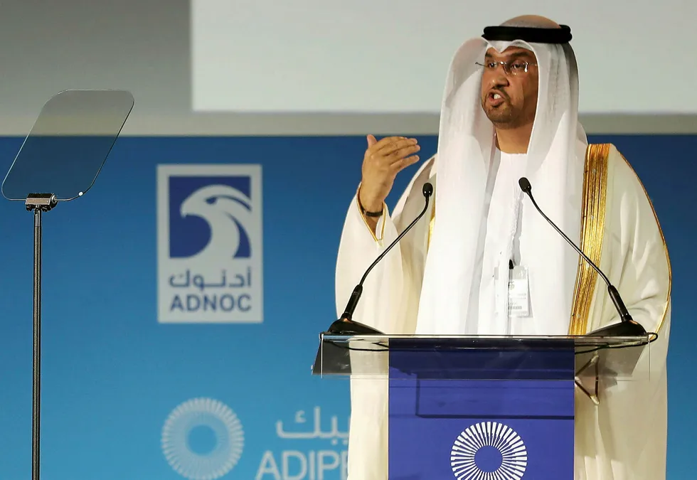 Investment aims: Adnoc chief executive Sultan Ahmed al-Jaber speaks at ADIPEC last week
