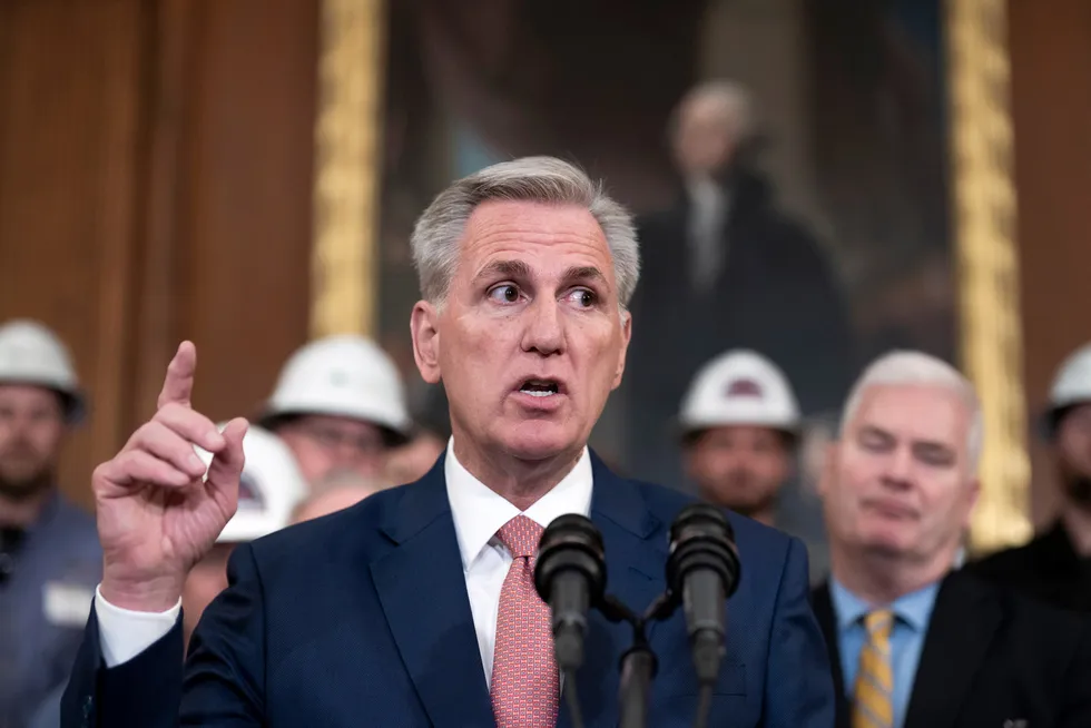 Halfway: Speaker of the House Kevin McCarthy after passing an energy package that would cancel out much of President Joe Biden’s agenda to address climate change.