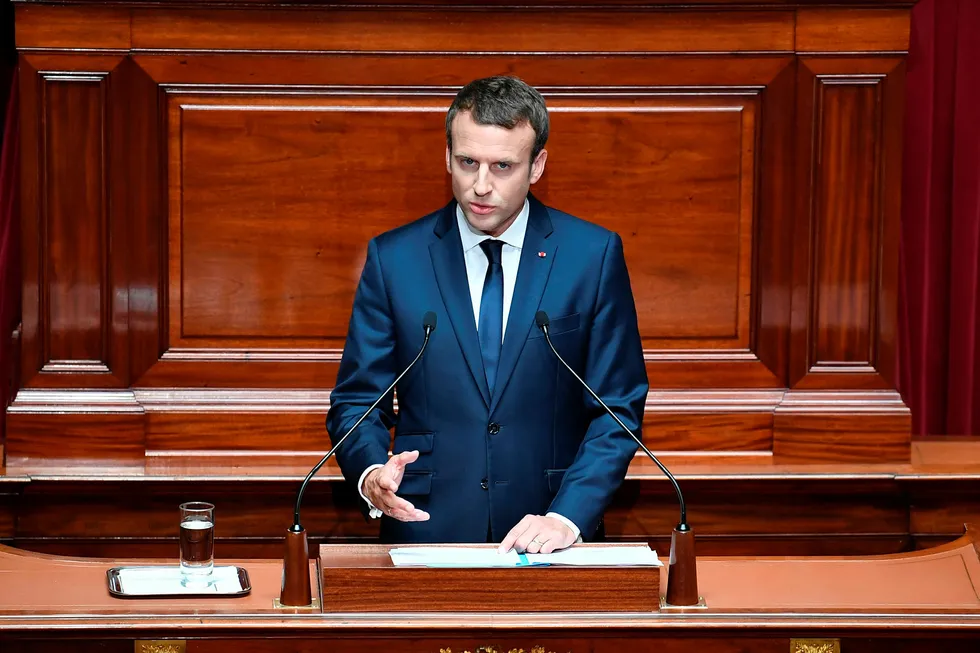 Macron brukte talen i Versailles til å snakke om hans planer for den kommende presidentperioden. Foto: ERIC FEFERBERG