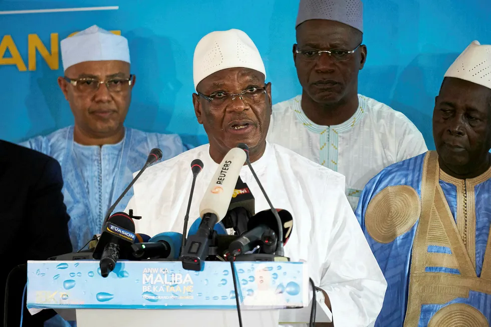 Election drive: Mali's incumbent president Ibrahim Boubacar Keita addresses supporters in Bamako