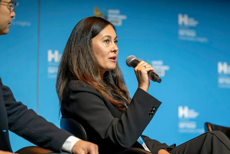 Viktoria Nikulshyna, global head of hydrogen at Holcim, speaking at World Hydrogen Week in Copenhagen on 1 October 2024.