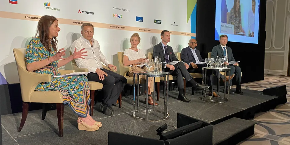 The heated heating discussion at the FT Hydrogen Summit earlier this month. From left: Nathalie Thomas, Phil Caldwell, Clementine Cowton, David Watson, Hari Vamadevan, Richard Lowes.