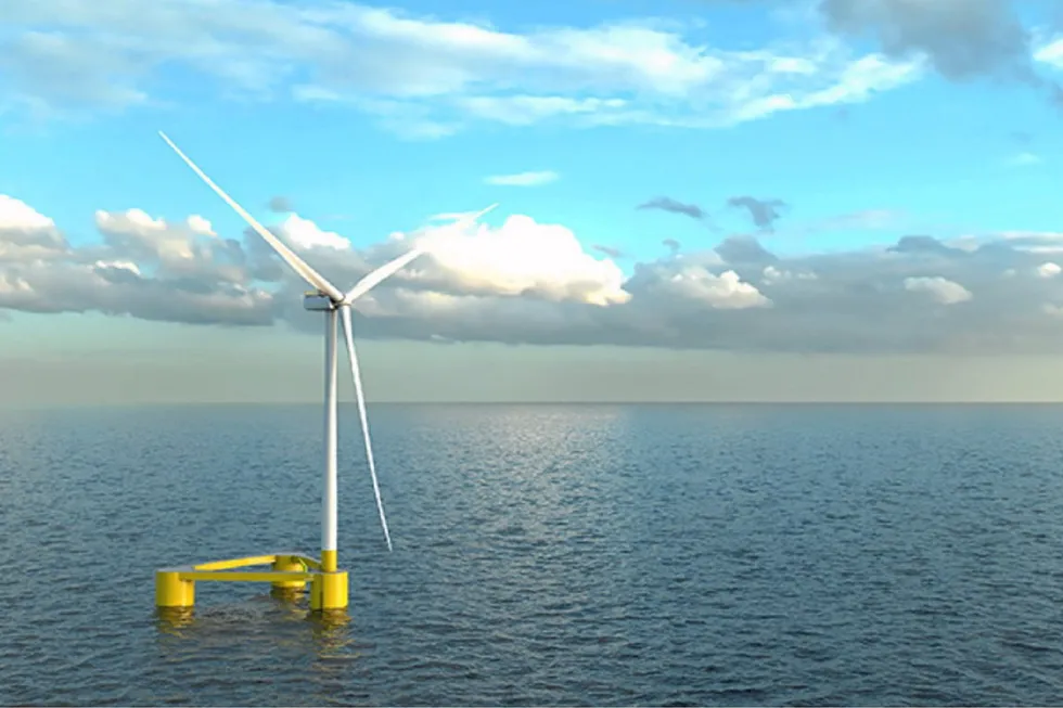 An illustration of Equinor's Wind Semi low draft semi-submersible concept