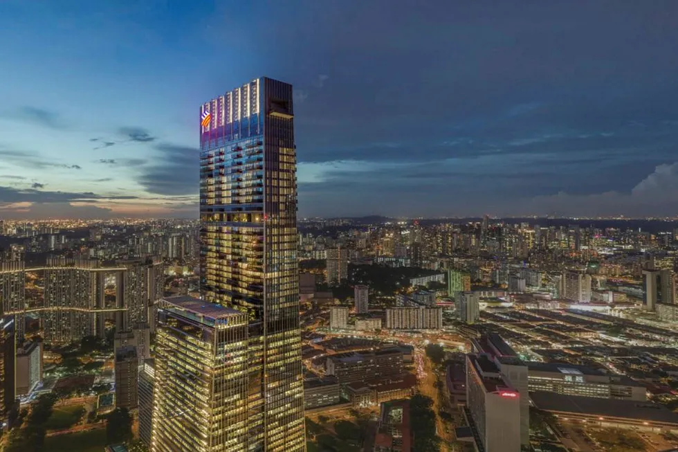 Luksusboligkomplekset Wallich Residence, del av hotell-og forretningsbygget som reiser seg i Tanjon Pagar Centre i Singapore, slik det vil se ut når fullført.