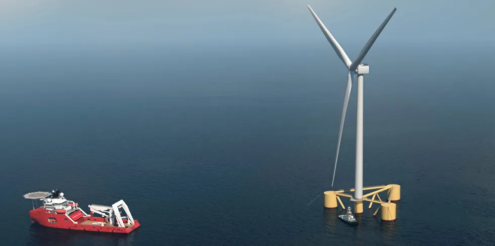 CGI of floating wind unit at Cerulean Wind project site in North Sea