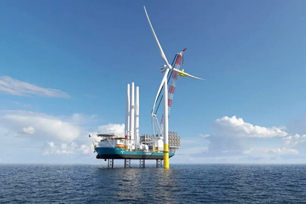 Concept: a computer generated image of Havfram's new design wind turbine installation vessel