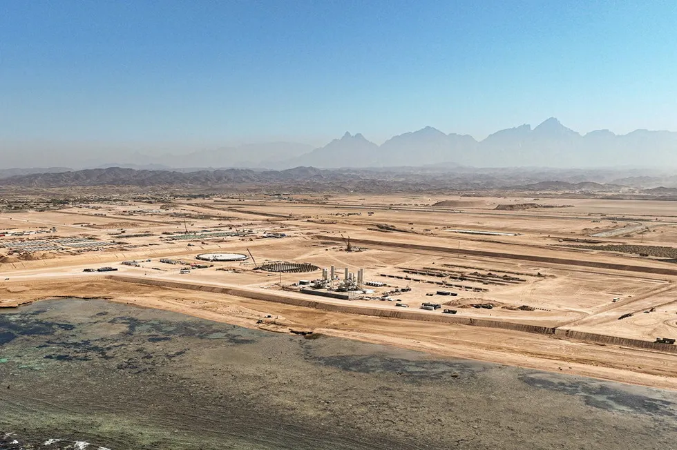 The construction site for the green hydrogen and ammonia complex at Neom.