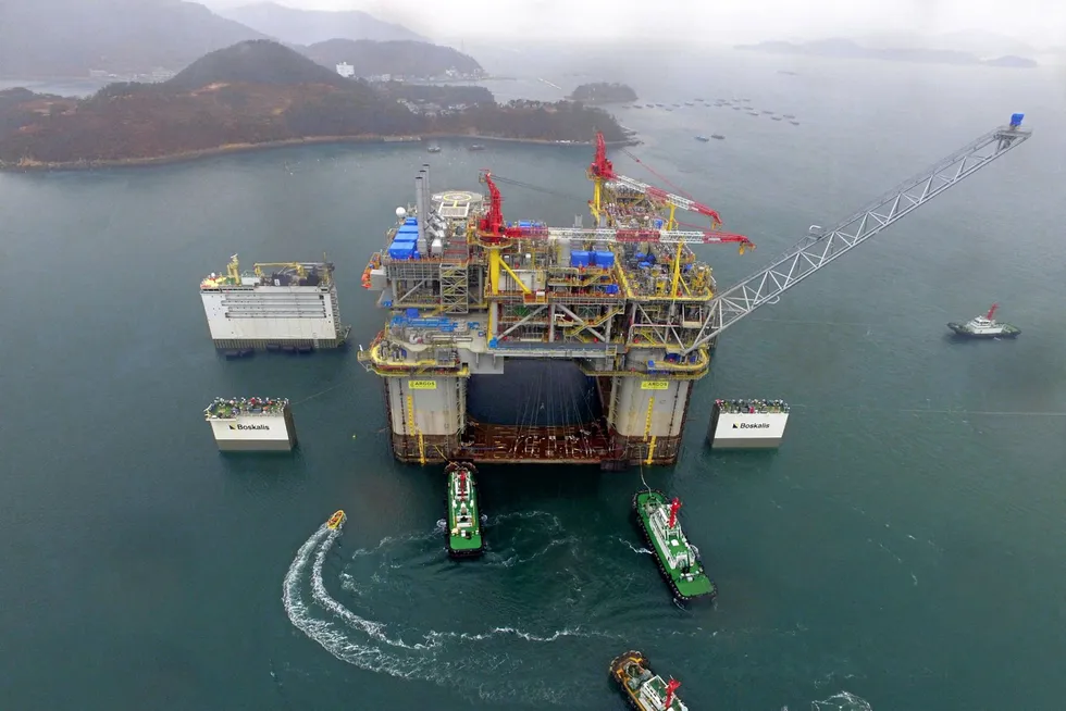 Host facility: BP’s Argos production unit being prepared for tow-out from Samsung Heavy Industries’ yard in South Korea.