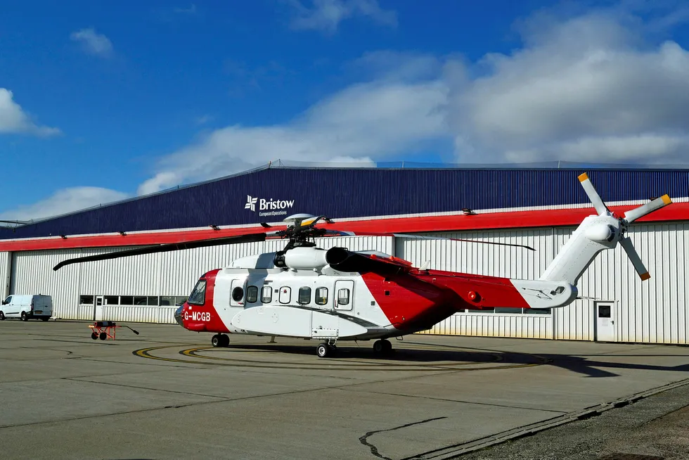 Deployment: Bristow Helicopters has unveiled three newly modified search and rescue aircraft helicopters — dubbed 'coronacopters' — including this one to transport UK North Sea workers suspected of having coronavirus back to shore