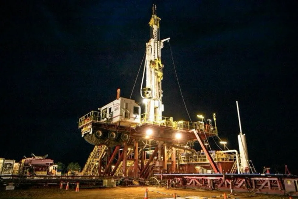 The Silver City Drilling Rig 40 in operation at Empire Energy's Carpentaria-2H well on EP 187 in Australia's Beetaloo basin.