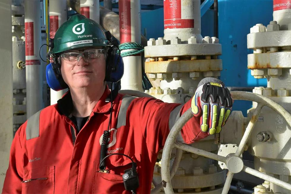 Close attention: Hurricane Energy chief executive Robert Trice onboard the semi-submersible Transocean Spitsbergen during the company's latest drilling programme on its West of Shetland fractured basement assets.