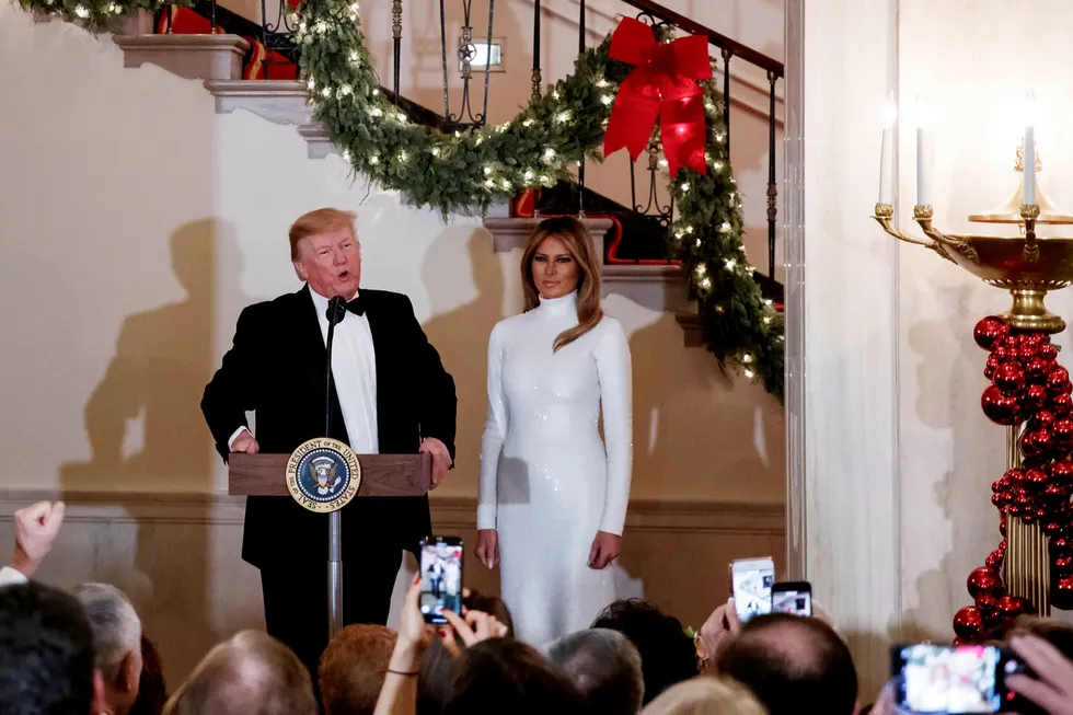 President Donald Trump og førstedamen Melania Trump på Kongressens juleball nå i helgen.