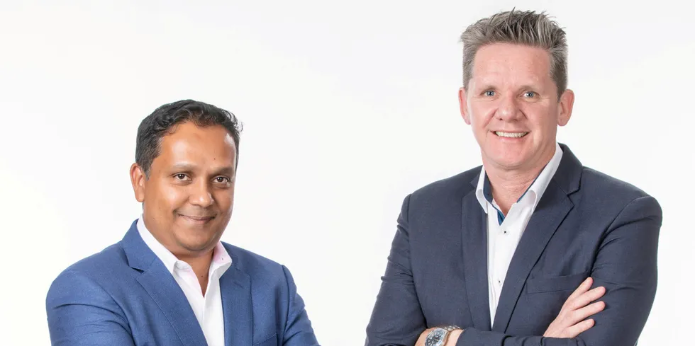 Dilan Fernando (left) and Tim O'Reilly, director and CEO at Taprobane Seafood.