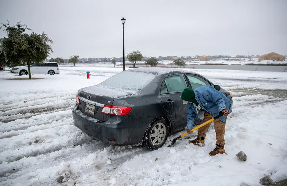 Arctic blast: a winter storm that brought snow, ice, and plunging temperatures across Texas shut down roads and causing the electrical grid to shut down leaving thousands of people, oil wells and refineries without power