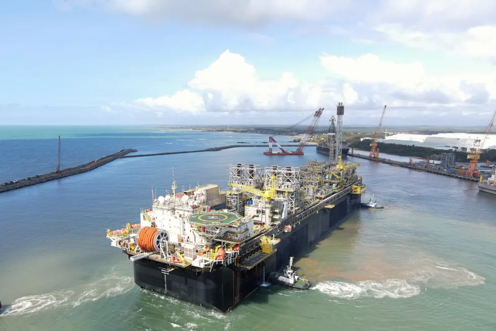 Big job: Petrobras’ P-71 FPSO sails away from Estaleiro Jurong Aracruz shipyard in Brazil in October 2022.