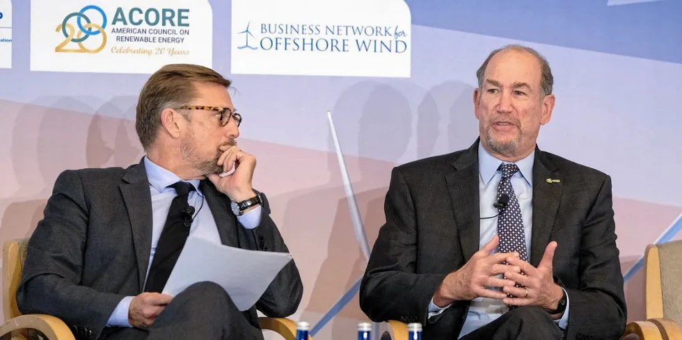 Acore CEO Greg Wetstone (right) in discussion with Recharge editor-in-chief Darius Snieckus at last year's Global Offshore Wind Summit in Washington, DC
