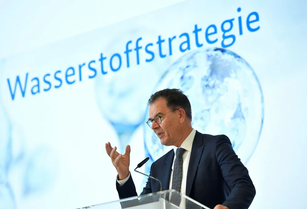 Hydrogen strategy: RWE and the German LNG Terminal joint venture are considering hydrogen entry points for liquid hydrogen, after Germany rolled out its national hydrogen strategy. Pictured is German Development Minister Gerd Mueller at the government's strategy rollout.