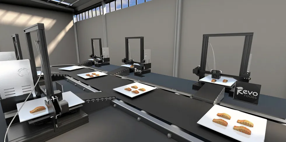 A concept image for Revo Foods automated 3D printing line.