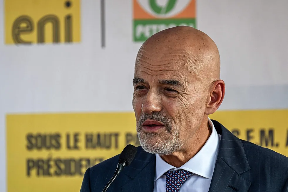 New exploration well: Eni chief executive Claudio Descalzi speaking in Abidjan, Ivory Coast, at a ceremony to launch the Baleine oil and gas field coming on stream in November 2023.