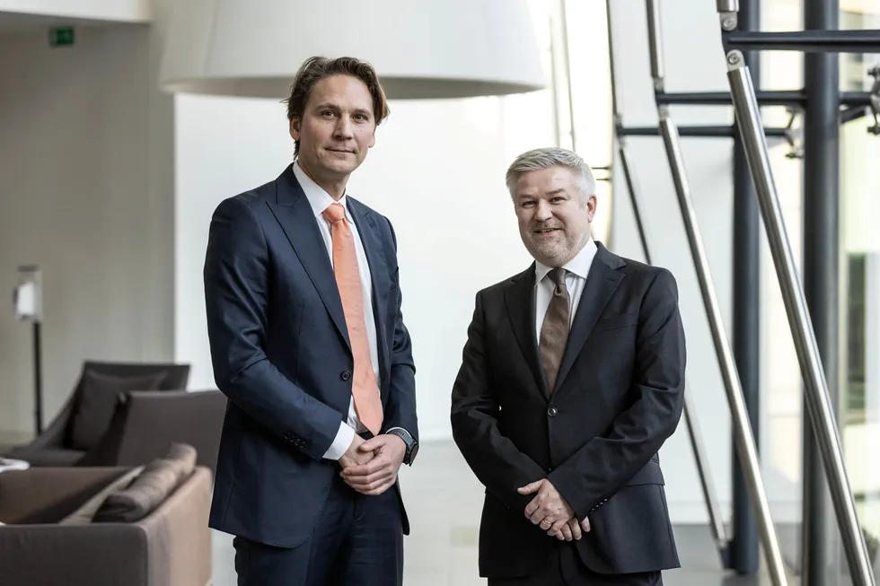 Nye bestevenner: Equinors fornybarsjef Pål Eitrheim (t.h.) og selskapets direktør for gass- og krafthandel, Helge Haugane.