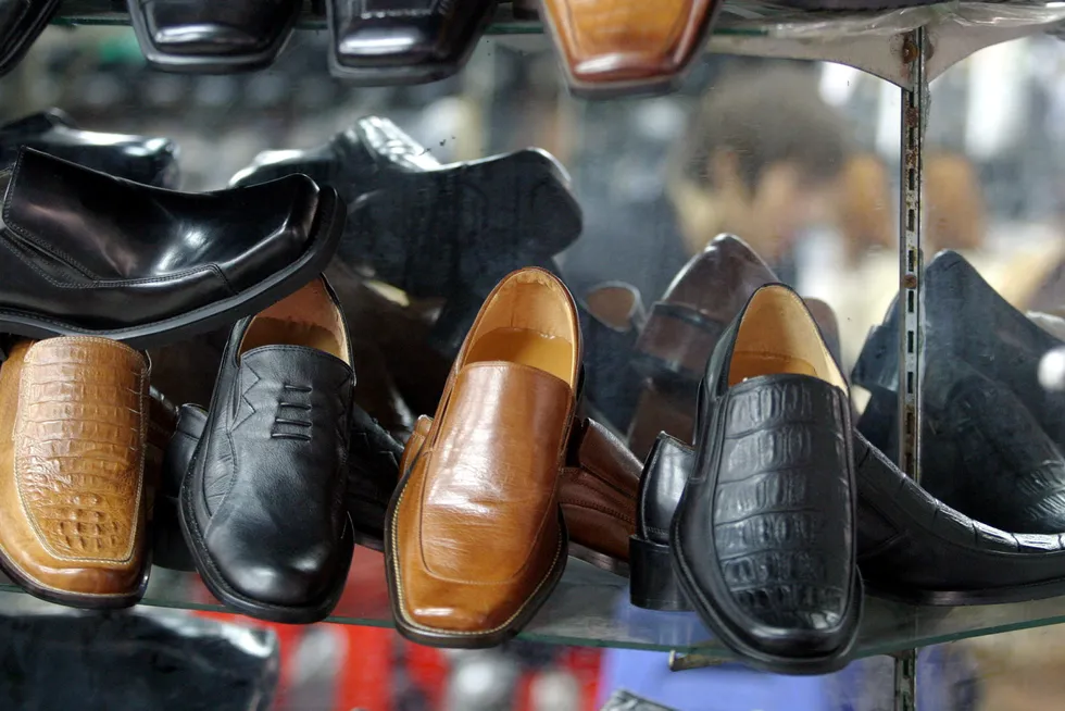 Polished up: leather shoes are displayed for sale at a shop in Vietnam