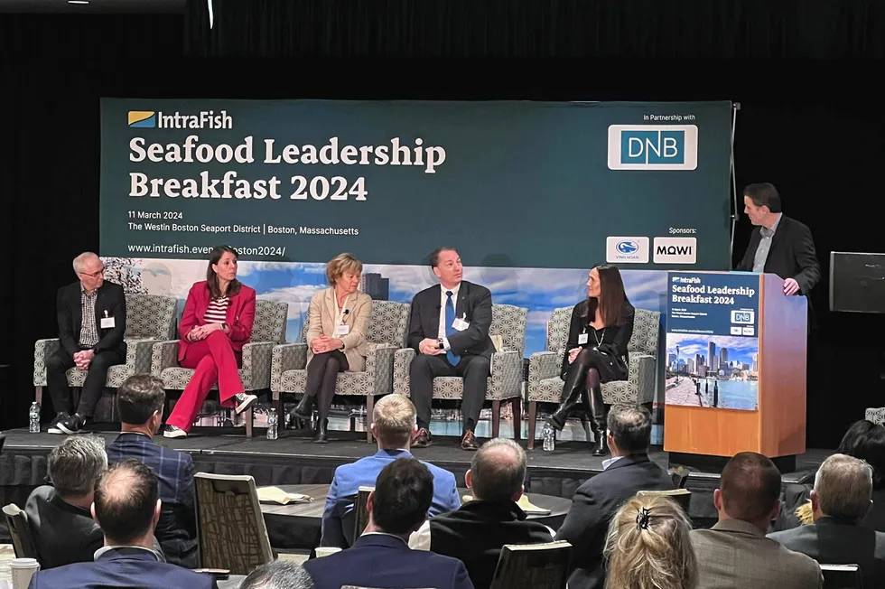 Seafood executives speaking at the IntraFish Seafood Leadership Breakfast 2024 held in Boston, Massachusetts in March.