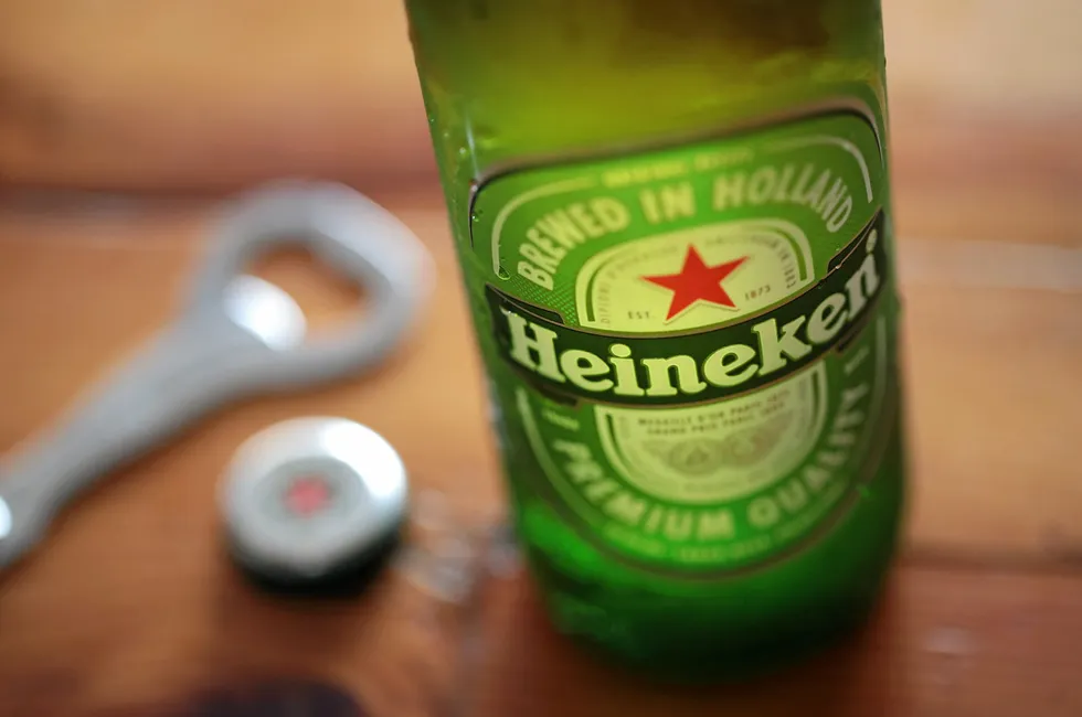 A bottle of Heineken lager.