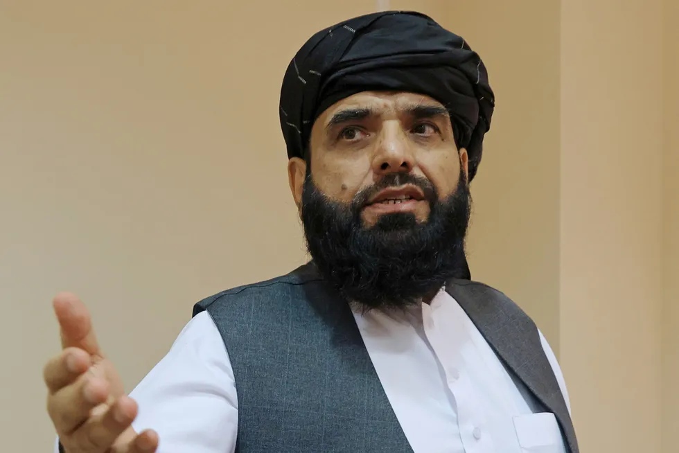 Building ties: Taliban spokesman Suhail Shaheen at a news conference in Moscow, Russia, in July 2021