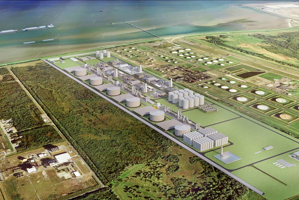 A rendering of the proposed 'green gas' terminal at Wilhelmshaven, Germany.