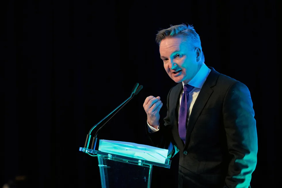 Australia's Climate Change and Energy Minister Chris Bowen speaks at the Sydney Energy Forum in Sydney, Australia July 12, 2022. Brook Mitchell/Pool via REUTERS . .