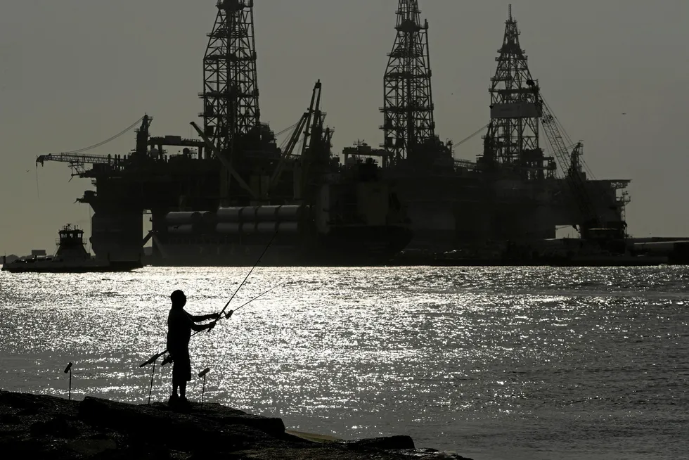 A fine catch: Oil drilling platforms in Port Aransas, Texas.
