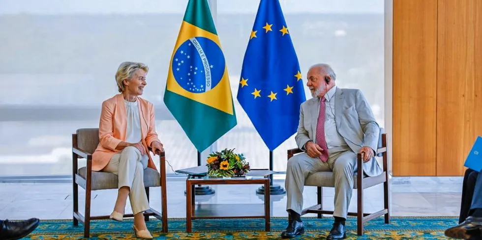 European Commission president Ursula von der Leyen and Brazilian president Luiz Inacio "Lula" da Silva meet in Brasilia