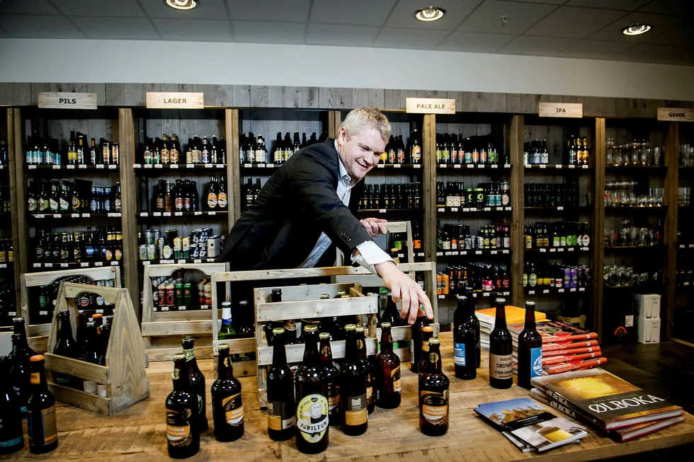 Rolf Ivar Skår, gründer av Gulating Bryggeri. Her ved ølutsalget ved Triaden senter i Lørenskog. Foto: Gorm K. Gaare