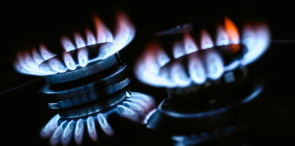 Gas flames are seen on a domestic cooker on September 20, 2021 in London, England.