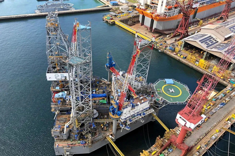 A Borr Drilling jack-up that was built at Seatrium's Pioneer Yard in Singapore.