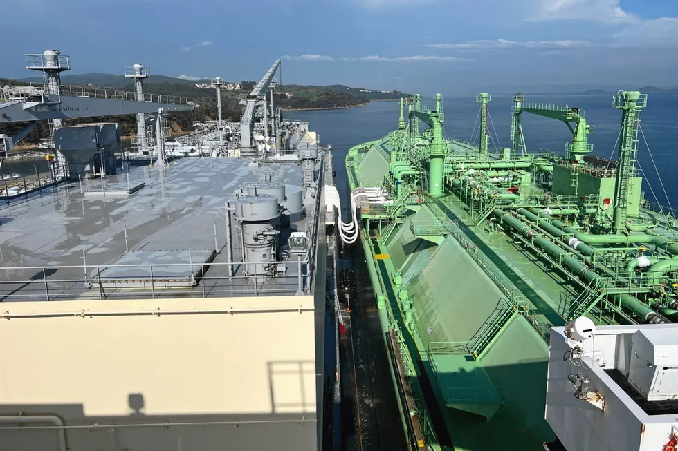 Turkey’s Saros FSRU completes first ship-to-ship gas transfer - the Berge Arzew (right) delivers a cargo of Algerian LNG to the Vasant One.