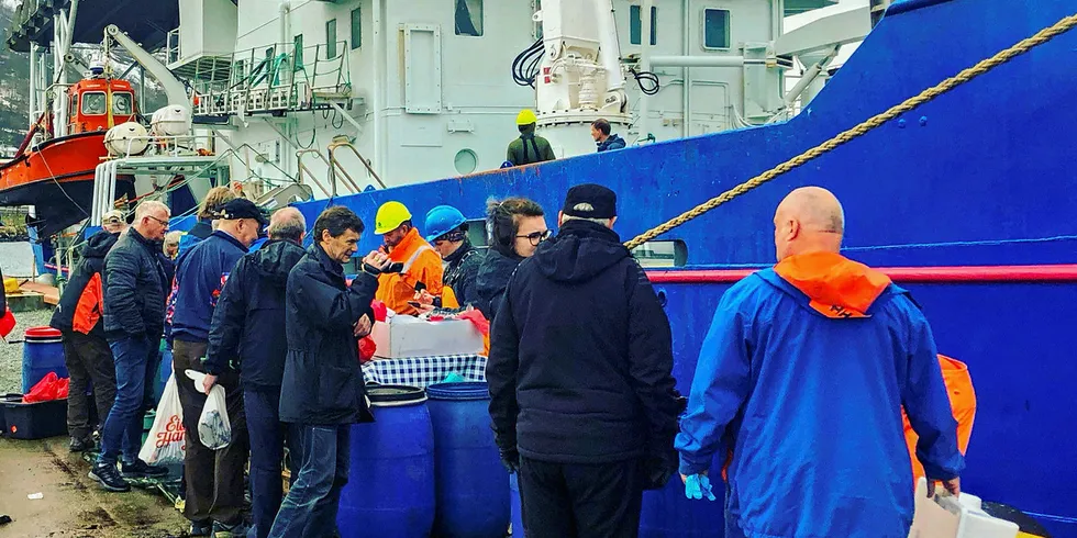 SELKJØTT Å FÅ: I mai stilt gamlingan og underskrevvede seg opp som vanlig mæ bøtte, søppelposa og donka førr å få kjøpt nåkka sællunse, da «Lance» kom te kai fra grønnlandsisen. Lite viste vi at redderiet hadde vært så gjæv å sysselsætte thailændera ann mass te å prekkiver kjøttstykkjan, i et sysselsettingsprosjekt dem vissnok kalte: "papirløs i internasjonalt farevann".