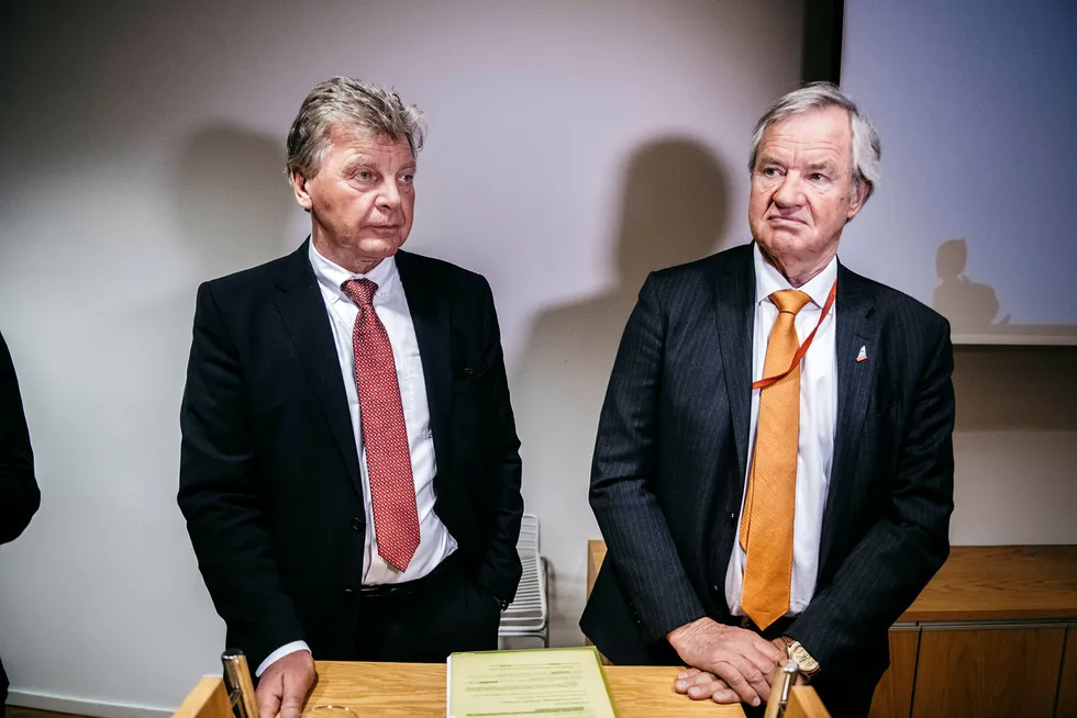 Fra venstre styreleder i Norwegian Bjørn H. Kise og administrerende direktør Bjørn Kjos.