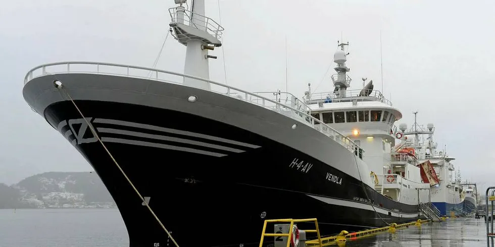 TOKTKLAR: «Vendla» skal samme med «Eros» og «Kings Bay» på gytetokt på NVG-silda fra Ålesund til Tromsø med start tirsdag.Foto: Kjartan Mæstad/Havforskningsinstituttet