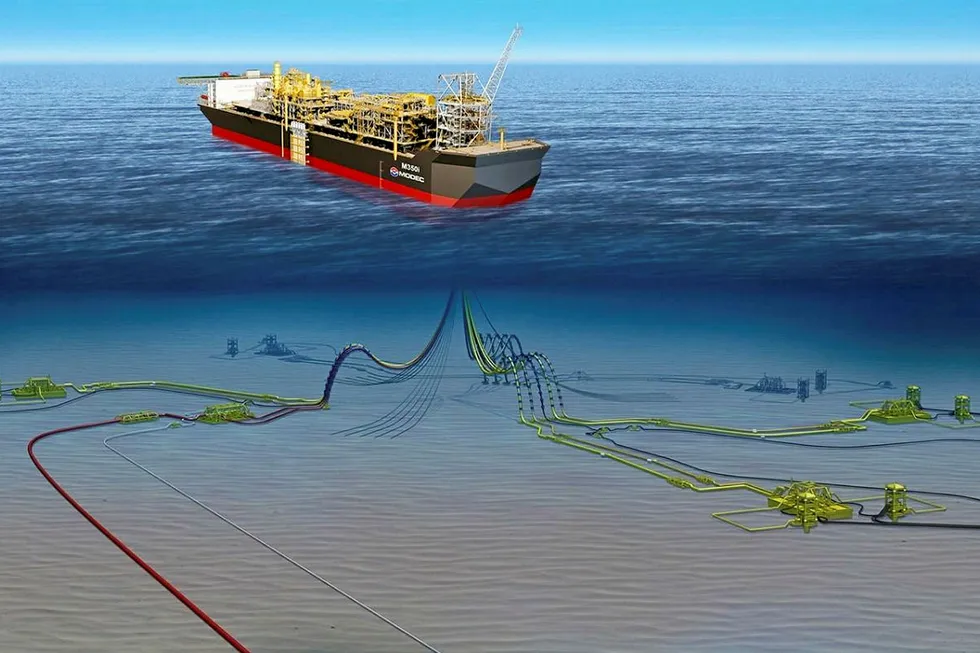 Concept: a rendering of the FPSO and subsea infrastructure at the Barossa field development off northern Australia