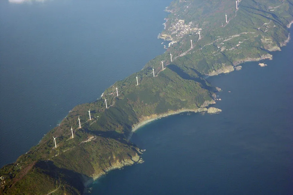 Green power: wind turbines on Sadamisaki Peninsula in Ehime Prefecture, western Japan