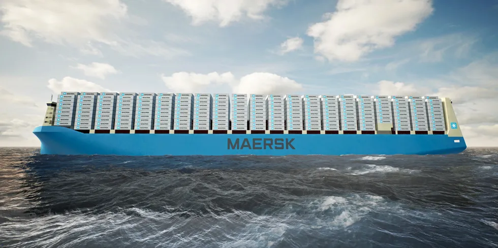 A rendering of one of the 12 methanol-powered container vessels ordered by Maersk.