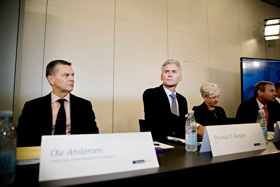 Tidligere styreleder Ole Andersen (til venstre) og tidligere toppsjef Thomas Borgen er begge blant de saksøkte.
